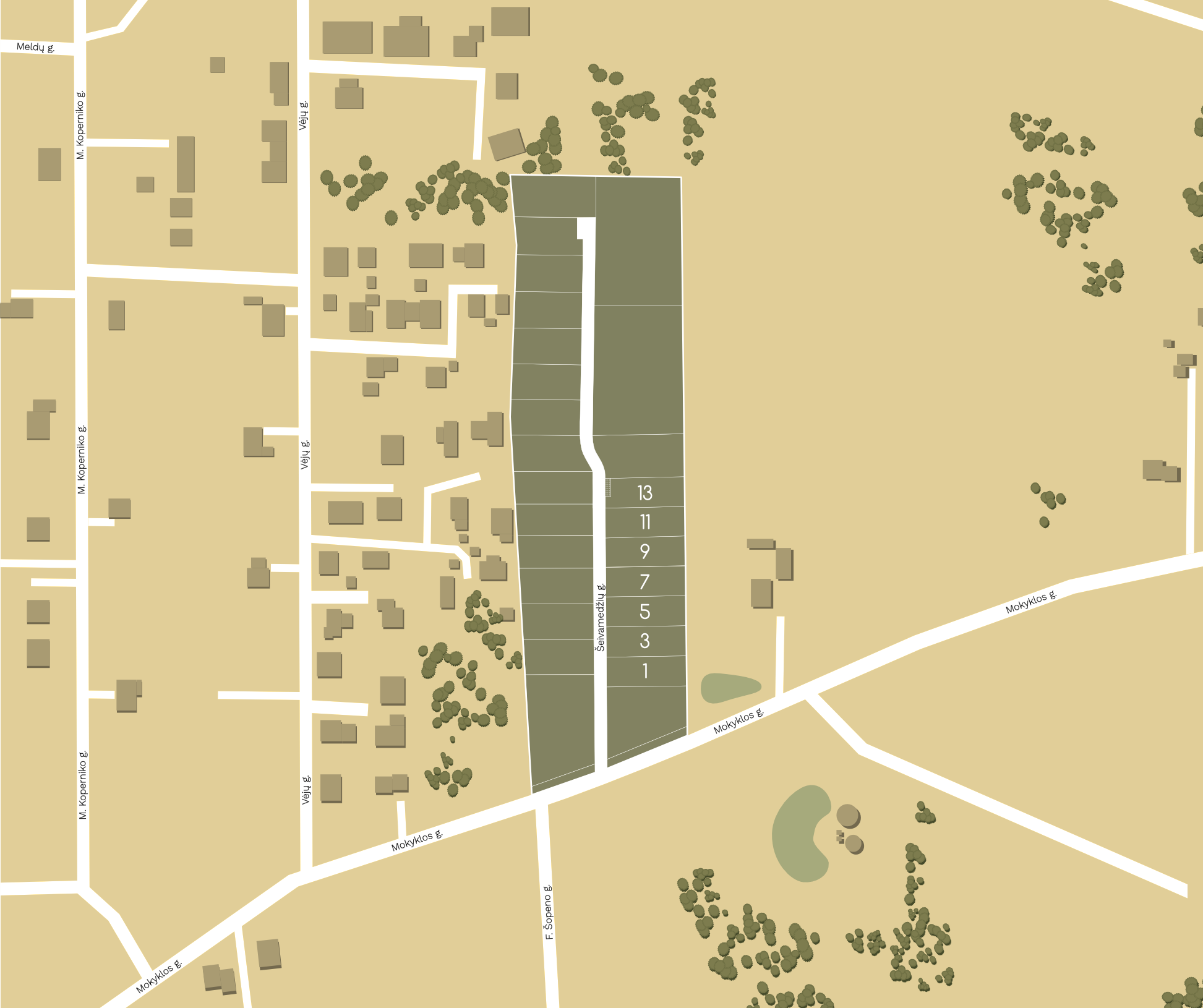 Kvartalo žemėlapis. Nuosavų gyvenamųjų namų kvartalas Vilniaus rajone. Parduodami namų valdos sklypai prie Vilniaus. Kairėnai. Galgiai